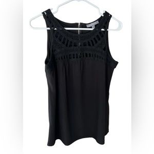 NY Collection Women's Sleeveless Shirt With Crocheted Top Size Small Black